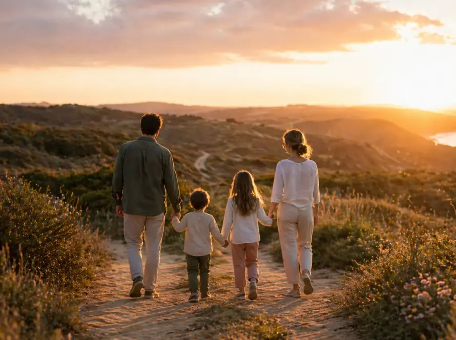 Familia caminando naturaleza
